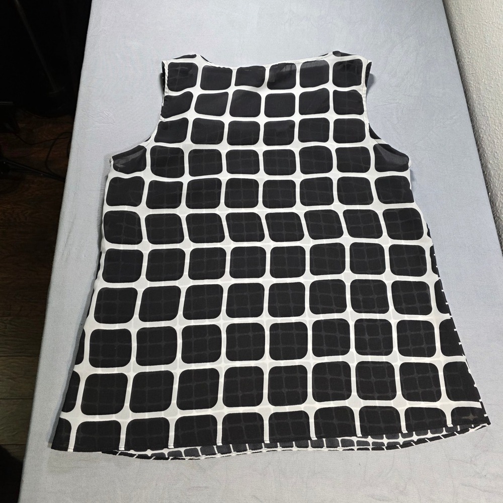 Banana Republic Womens Black White Geometric‎ Grid Sleeveless Sheer Blouse Top M - Picture 2 of 9